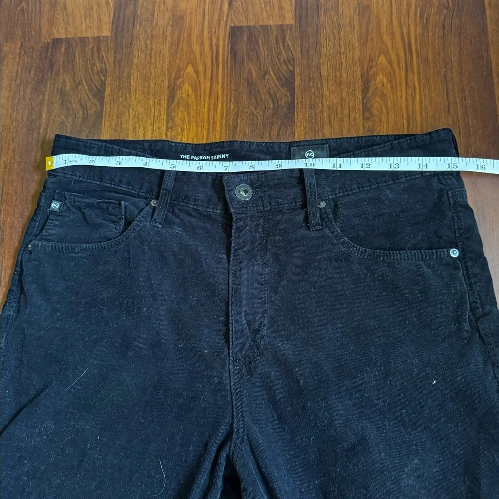 AG Adriano Goldschmied The Farrah High Rise Skinny Black Corduroy’s Size 30